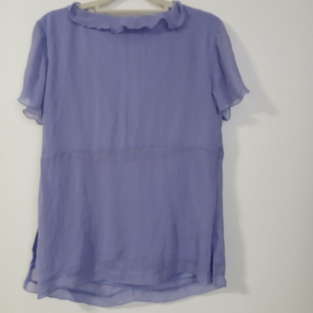 Requirements Womens Purple V Neck Ruffled Short Sleeves Tie Chiffon Blouse 12 - Picture 6 of 8